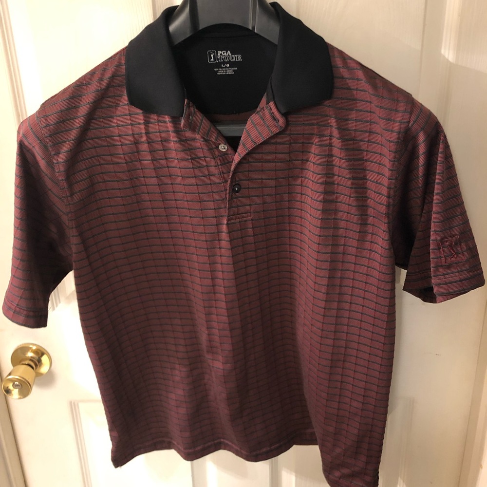 โขPGA Tourโข Menโs Large Maroon and Black Polo